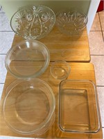 Assorted Glass bowls & 3 Pyrex pie plates