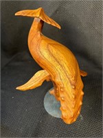 11" Handcarved Wood Whale Statue
