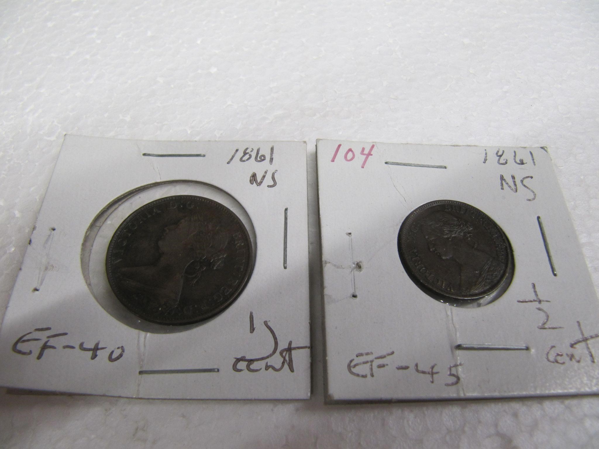 1861 ONE CENT & 1861 1/2 CENT NS