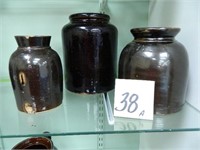 (3) Brown Crock Jars (6 1/2", 7" & 9")