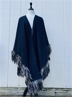 ADRIENNE LANDAU Missy Black Faux Fur Fringe Wrap