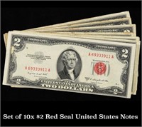 Set of 10x $2 Red Seal United States Notes