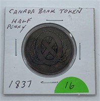 1837 Canada Half Penny Bank Token