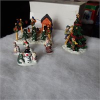 Christmas Scene and Four Miniature Figures