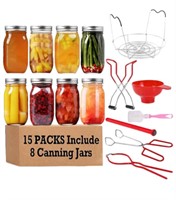 8 CANNING JARS 15Pc SET WITH TOOLS
