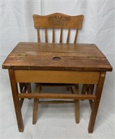Antique Wooden Children’s School Desk & Chair
