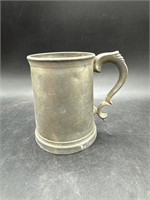 Pewter Tankard Mug Vintage w/ Glass Bottom