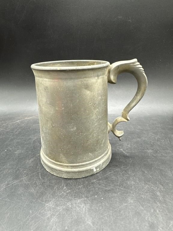Pewter Tankard Mug Vintage w/ Glass Bottom