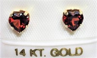 10K Gold Heart Shaped Garnet Earrings