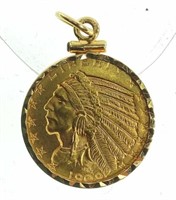 1909-d Indian Head Half Eagle Gold $5 Coin & Bezel