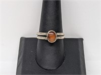 .925 Sterling Silver Amber/Larimar Ring