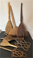 Antique Style Brooms, Rug Beaters, Fire Bellow