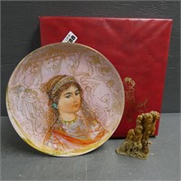 Hibel Greece Collector Plate & Soap Stone Fig