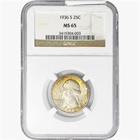 1936-S Washington Silver Quarter NGC MS65