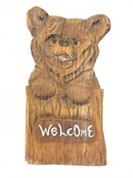 Carved Wood Bear 'Welcome' Sign