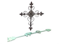 Pair of Wrought Iron Wall Decorations Arrow+Cross