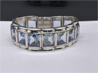 STERLING SILVER PRINCESS CUT BLUE STONE BRACELET