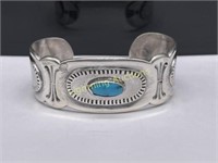 VINTAGE STSTERLING STAMPED TURQUOISE CUFF BRACELET