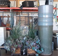 (2) Artificial Plants &( 5) Metal Trash Cans