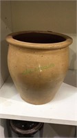 Yellow glaze pottery vase/crock,  8 inches tall,