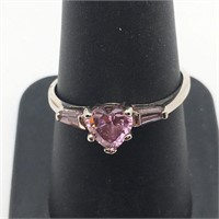 Sterling Silver Pink Heart Stone Ring