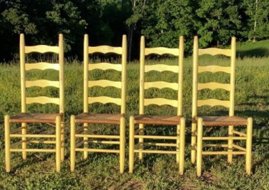 SET OF FOUR YELLOW ANTIQUE WOODEN CHAIRS