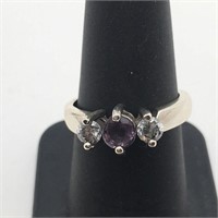 Sterling Silver Purple & Clear Stone Ring