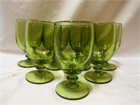 Avocado Green Glass Goblets (7)  Thick Heavy