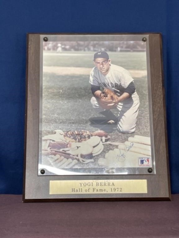 Autographed baseball plaque Yogi Berra 13 x 10.5