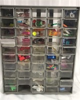 Barbie accessories in storage bin
