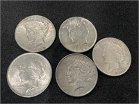 5 - 1922 PEACE SILVER DOLLARS