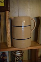 Pottery Pitcher w/ Blue Lines - Chipped