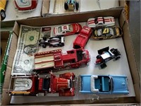 Collectible fire trucks and small cars