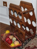 wine rack & basket of artificial fruit