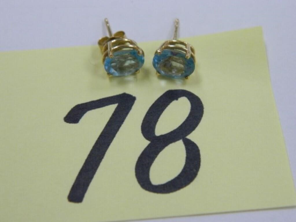14kt Yellow Gold 1.3gr Blue Topaz Earrings, 1