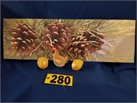 Wood art pine cone 2 chicks  1 rooster Pick up onl
