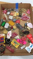 Large lot of vintage advertising key chains