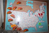 u.s. state map.metal magnet collection sign