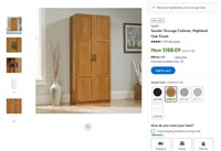 B9212  Sauder Storage Cabinet Highland Oak Finish