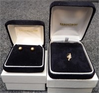14K Gold & Diamond Pendant & Earings