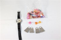 Mickey Mouse Watch, Metal Mickey Tags, Beads