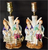 Pair Vtg Japan Ceramic Boudoir Figural Lamps