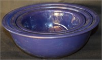 3pc Vtg Pyrex Blue Glass Nesting Bowl Set 7-10"