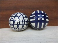 2 Blue & White Decorator Balls