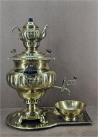 RARE 1900 Brass Russian Samovar w/ Tray