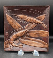 Cast Metal Shrimp Plate/Tray Copper Tone Japan