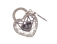 10ct white gold heart & key pendant