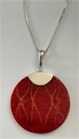 NICE STERLING SILVER CHAIN W RED CORAL PENDENT