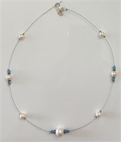 LOVELY STERLING PEARL AND CRYSTAL NECKLACE