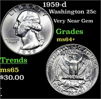 1959-d Washington Quarter 25c Grades Choice+ Unc